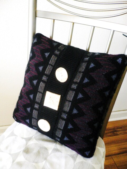 Hand Made Pillow, Soft & Cuddly, Made Ceramic Buttons Detail, Sweater Style Couch Decorative Housewarming Gift Idea - image 1