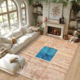 Hand Tufted Peach Moroccan Rug, Shag Custom Made Carpet, Large Area Berber Rug - thumbnail 2