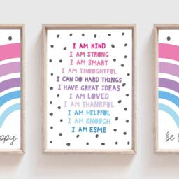 Set Of 3 Rainbow Prints, Girls Bedroom Pink & Purple Decor, Wall Art, Playroom Affirmations, You Are Loved - thumbnail 2