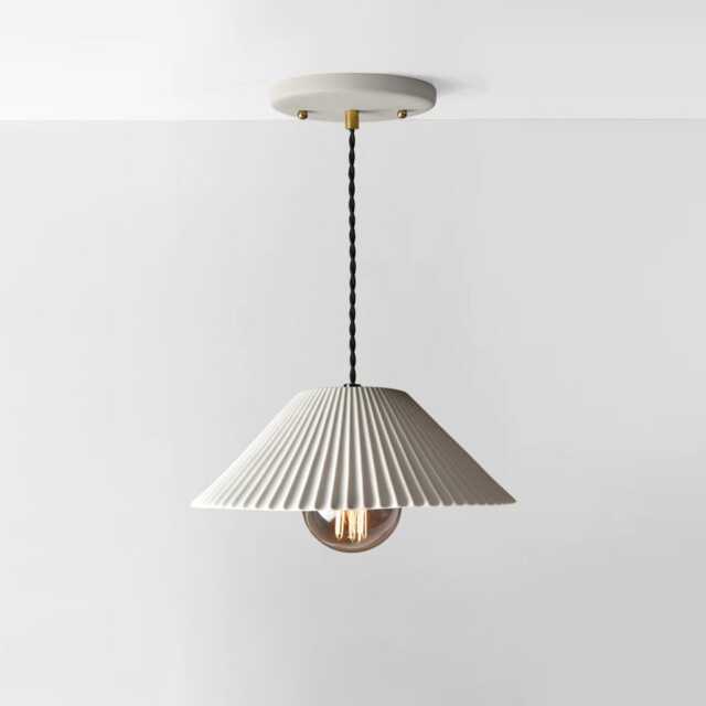 Large Montebello - Ceramic Pendant Ceiling Light Handmade Minimalist Scalloped Hanging Fixture in Bone White - image 1