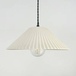 Large Montebello - Ceramic Pendant Ceiling Light Handmade Minimalist Scalloped Hanging Fixture in Bone White - thumbnail 3