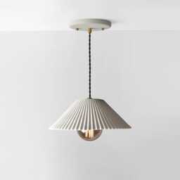 Large Montebello - Ceramic Pendant Ceiling Light Handmade Minimalist Scalloped Hanging Fixture in Bone White - thumbnail 1