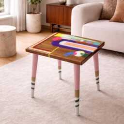 Epoxy Resin Coffee Table, Colorful Pop Art Wooden Side Table - thumbnail 2