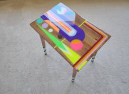 Epoxy Resin Coffee Table, Colorful Pop Art Wooden Side Table - thumbnail 1
