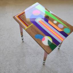 Epoxy Resin Coffee Table, Colorful Pop Art Wooden Side Table - thumbnail 3