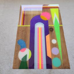 Epoxy Resin Coffee Table, Colorful Pop Art Wooden Side Table - thumbnail 4