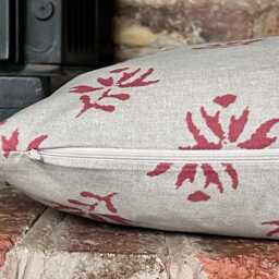 1631. Saskia Soft Red Block Print Linen Look 100% Cotton Cushion Cover - thumbnail 2