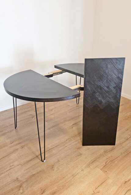 Extendable Black Round Dining Table With A Herringbone Inlay - Rustic Style - image 1