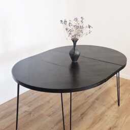 Extendable Black Round Dining Table With A Herringbone Inlay - Rustic Style - thumbnail 3