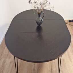 Extendable Black Round Dining Table With A Herringbone Inlay - Rustic Style - thumbnail 2