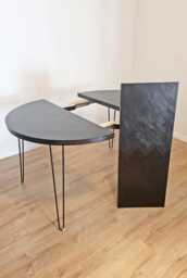 Extendable Black Round Dining Table With A Herringbone Inlay - Rustic Style - thumbnail 1