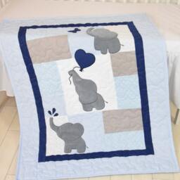 Baby Boy Quilt, Elephant Blanket, Blue Gray Navy Crib Bedding, Safari Nursery - thumbnail 2
