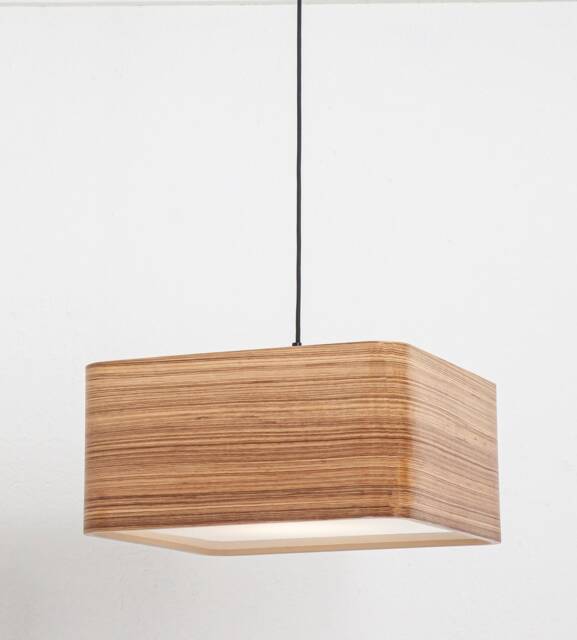 Handmade Zebrano Wood Veneer Pendant Light, Square Ceiling Lamp - image 1