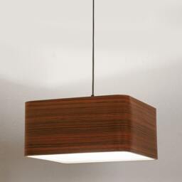 Handmade Zebrano Wood Veneer Pendant Light, Square Ceiling Lamp - thumbnail 2