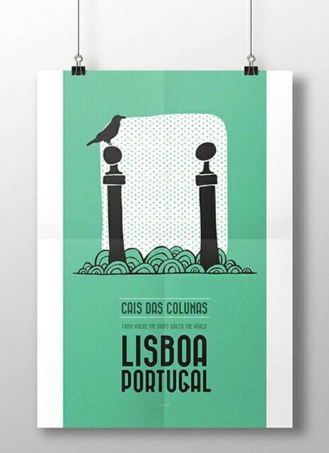 Original Portuguese Lisbon Cais Das Colunas Wall Art Printing Poster Illustration Print Drawings Graphic Design Work Home Decor