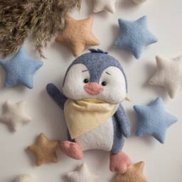 Penguin Felt Stroller Toy, Penguin Mobile, Boy & Girl Chain, Hanging Pram Decor, Neutral Accessory - thumbnail 4