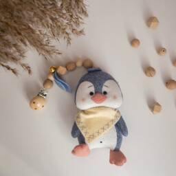 Penguin Felt Stroller Toy, Penguin Mobile, Boy & Girl Chain, Hanging Pram Decor, Neutral Accessory