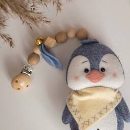 Penguin Felt Stroller Toy, Penguin Mobile, Boy & Girl Chain, Hanging Pram Decor, Neutral Accessory - thumbnail 2