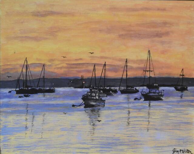 16x20 Acrylic Painting Of Dutch Island Lighthouse in Harbor On Canvas Panel