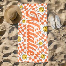 Personalized Daisy Grid Name Beach Towel, Custom Monogram Pool Signature Towel For Kids, Vacation Gift, Picnic - thumbnail 3