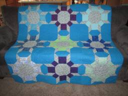 Teal Star Blooms Quilt Cotton Flannel Lap Throw - thumbnail 1