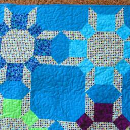 Teal Star Blooms Quilt Cotton Flannel Lap Throw - thumbnail 3