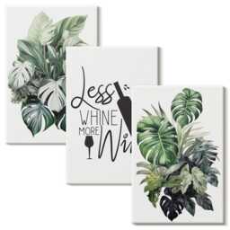 Canvas Set Of 3 - Plant Leaves in Shades Green With The Text About Wine, Print On Canvas, Plants & Flowers Wall Decor - thumbnail 2