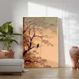 Owl On Pine Branch Art Print, Moonlit Forest Wall Decor, Japanese Woodblock Style, Zen Night Nature Poster, Celestial Unframed - thumbnail 3