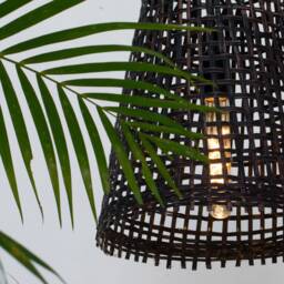 Black Bamboo Pendant Light - Handmade Wooden Shade Lamp Repurposed Hanging Basket Cone Flared - thumbnail 3