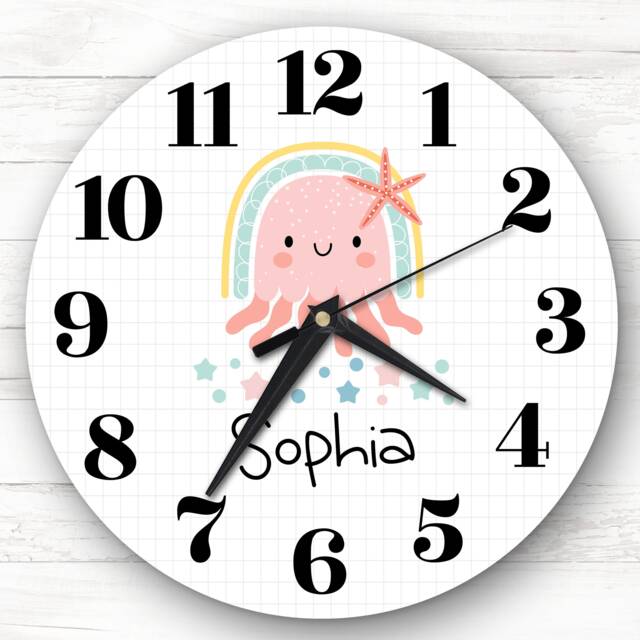 Rainbow Jellyfish Girls Room Custom Gift Personalised Clock - image 1