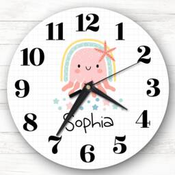 Rainbow Jellyfish Girls Room Custom Gift Personalised Clock - thumbnail 1