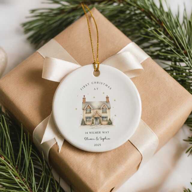 Christmas Bauble For New Home - Personalised First Xmas Ornament Handcrafted Ceramic Holiday Gift & Keepsake - image 1