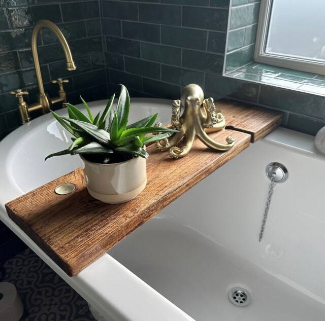 Bath Board - Caddy Bathtray Rustic Home Bathroom Decor Bespoke Tray Tea Lights Ideas Ipad Bathroom - image 1