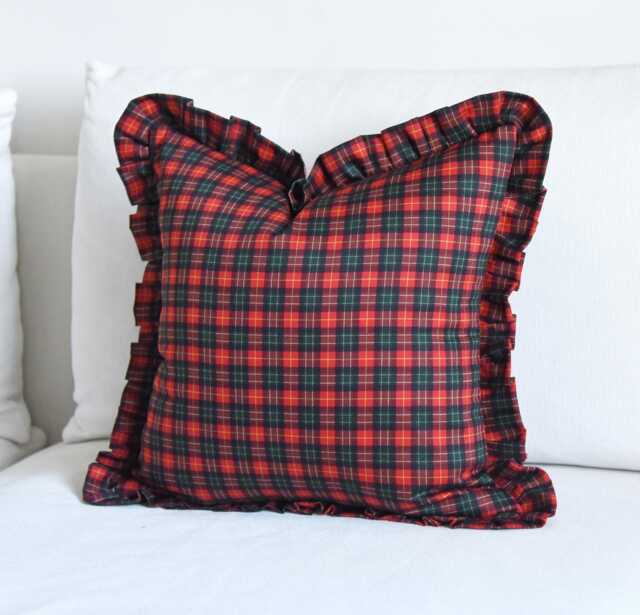 Red Tartan Ruffle Cushion Cover Plaid Cotton Frill Pillow Christmas Scatter Check Throw Custom Size
