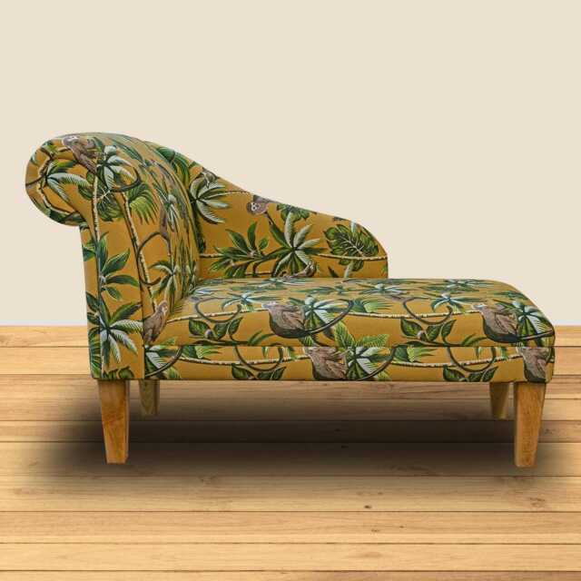 Yellow Monkey Print Chaise Longue - Jungle Indoor Sofa Lounger Handmade in Britain - image 1