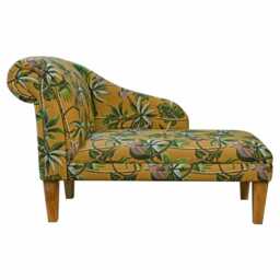 Yellow Monkey Print Chaise Longue - Jungle Indoor Sofa Lounger Handmade in Britain - thumbnail 3