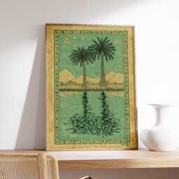 Oasis Palm Landscape Poster, Vintage Style Art Print, Tropical Botanical Wall - thumbnail 2