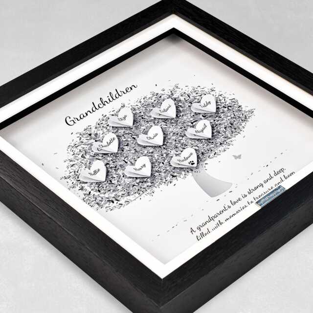Grey Grand Children Family Tree With Grandchildren's Names Christmas Gift 3D Print Tree Picture Frame Grandkids Present Grandma Nanny - image 1