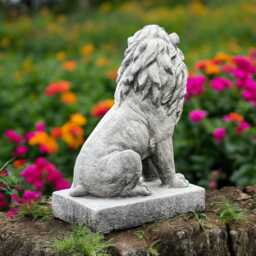 Concrete Lion Statue Sitting Stone Sculpture Garden Guardian Figure Outdoor Yard Ornament Handmade Animal Decor King Of Jungle Gift - thumbnail 3