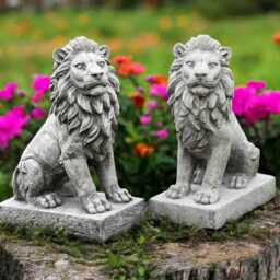 Concrete Lion Statue Sitting Stone Sculpture Garden Guardian Figure Outdoor Yard Ornament Handmade Animal Decor King Of Jungle Gift - thumbnail 4