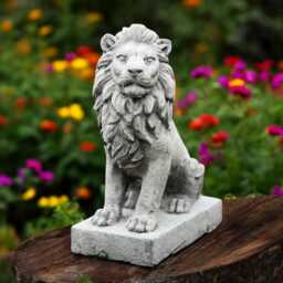 Concrete Lion Statue Sitting Stone Sculpture Garden Guardian Figure Outdoor Yard Ornament Handmade Animal Decor King Of Jungle Gift - thumbnail 1