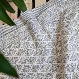 Kantha Stitch Pure Cotton Reversible Bed/Sofa Throw King Size - Handmade Handprinted Floral Dohar Elegant White Grey Tribal Motif Stripe - thumbnail 4