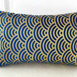 Blue & Golden Japanese Waves Decor Pillow Cover, Brocade Case, Pattern Sofa Bedding Throw Case - thumbnail 2