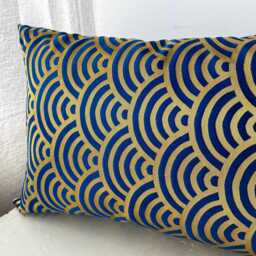 Blue & Golden Japanese Waves Decor Pillow Cover, Brocade Case, Pattern Sofa Bedding Throw Case - thumbnail 3