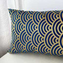 Blue & Golden Japanese Waves Decor Pillow Cover, Brocade Case, Pattern Sofa Bedding Throw Case - thumbnail 4