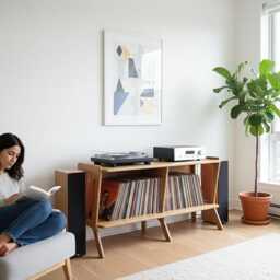 Mid Century Modern Tv Stand, Wooden Media Console, Record Player Unit With Vinyl Storage, Retro Sideboard - thumbnail 4