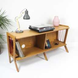 Mid Century Modern Tv Stand, Wooden Media Console, Record Player Unit With Vinyl Storage, Retro Sideboard - thumbnail 3