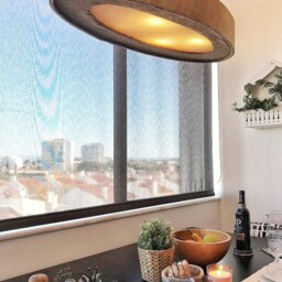 Ceiling Chandelier with Minimalist Design, Hanging Dining Lamp Natural/Sustainable Materials, Geometric Plywood & Boil Wool Pendant Light - thumbnail 2