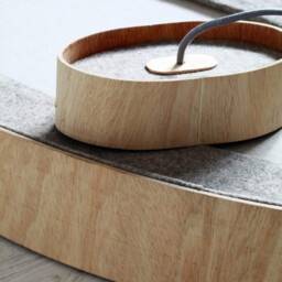 Ceiling Chandelier with Minimalist Design, Hanging Dining Lamp Natural/Sustainable Materials, Geometric Plywood & Boil Wool Pendant Light - thumbnail 4