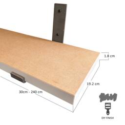 Unfinished 18mm Mdf Wall Shelf With Industrial Style Brackets Or Only. All Edges Prepared For Diy Lovers. Various Lengths